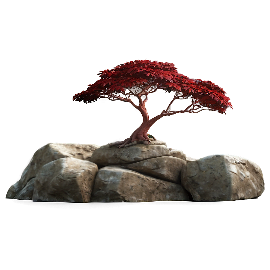 Red Tree In Rocky Landscape Png Eim45 PNG Image