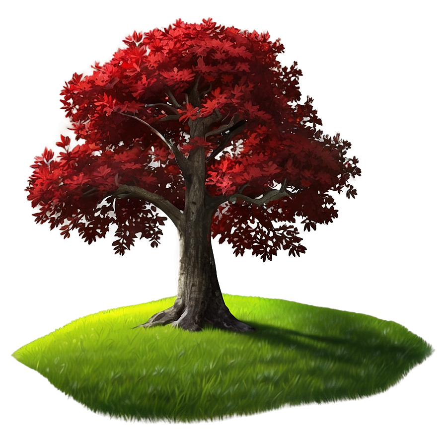 Red Tree In Vibrant Meadow Png Oin PNG Image