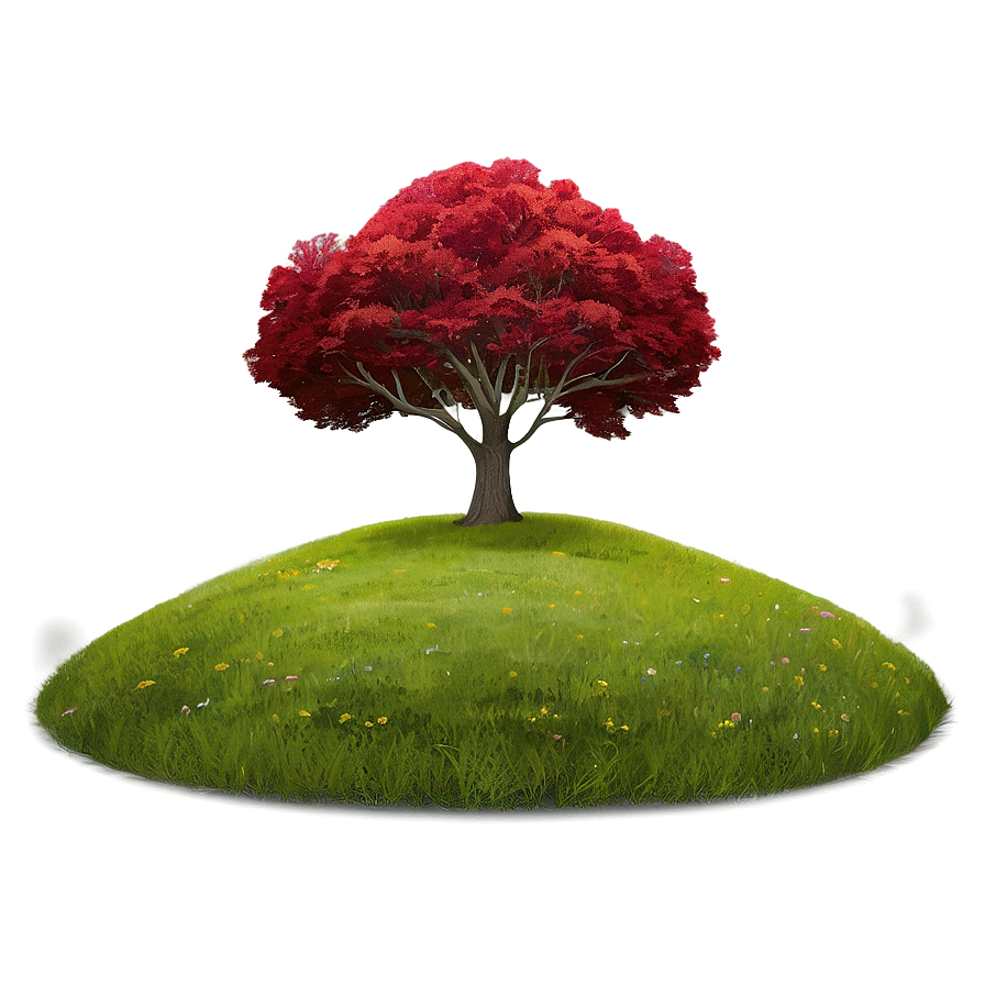 Red Tree In Vibrant Meadow Png Use PNG Image