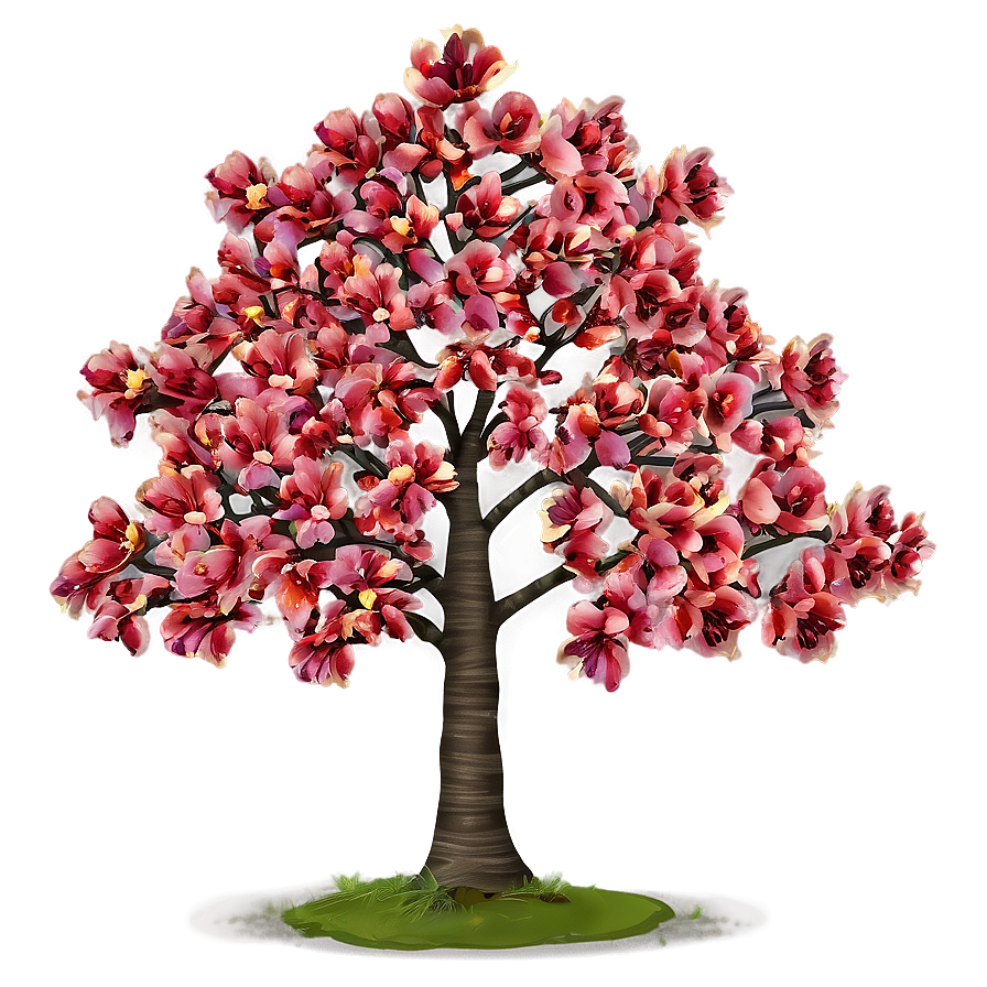 Red Tree With Blooming Flowers Png Unn28 PNG Image