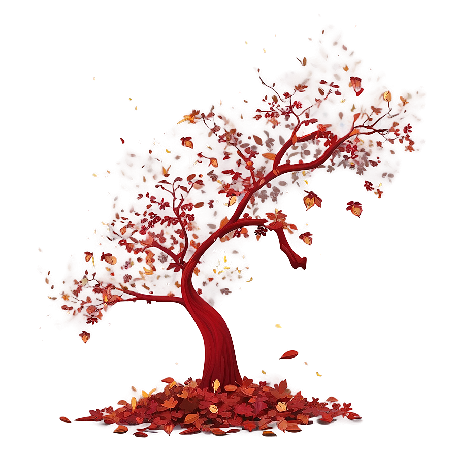 Red Tree With Falling Leaves Png 06252024 PNG Image