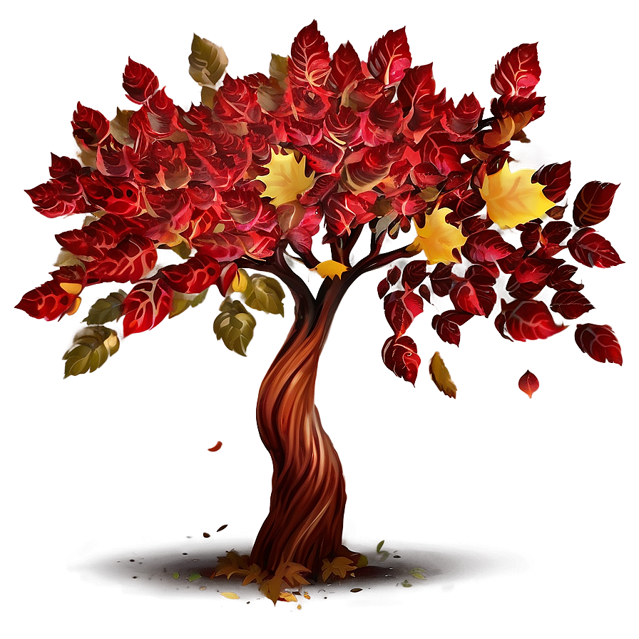 Red Tree With Falling Leaves Png Ecf PNG Image