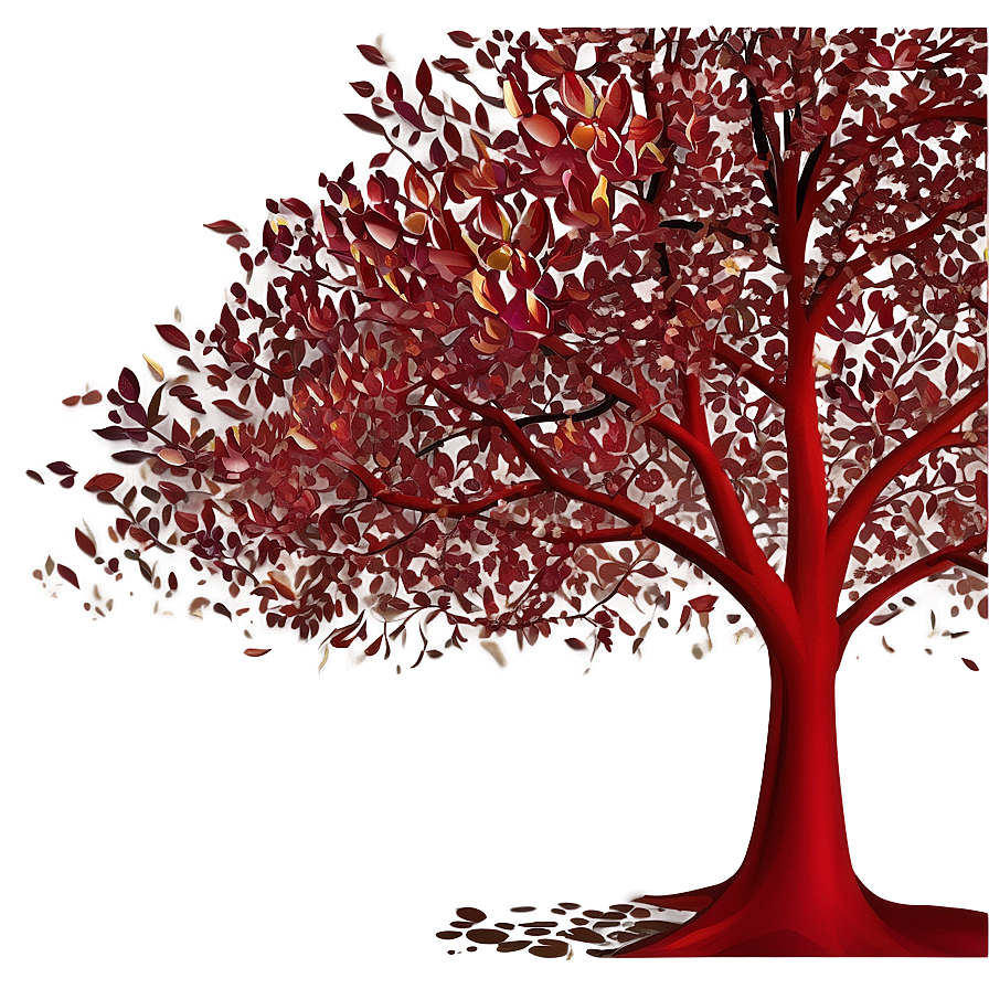 Red Tree With Falling Leaves Png Oks25 PNG Image