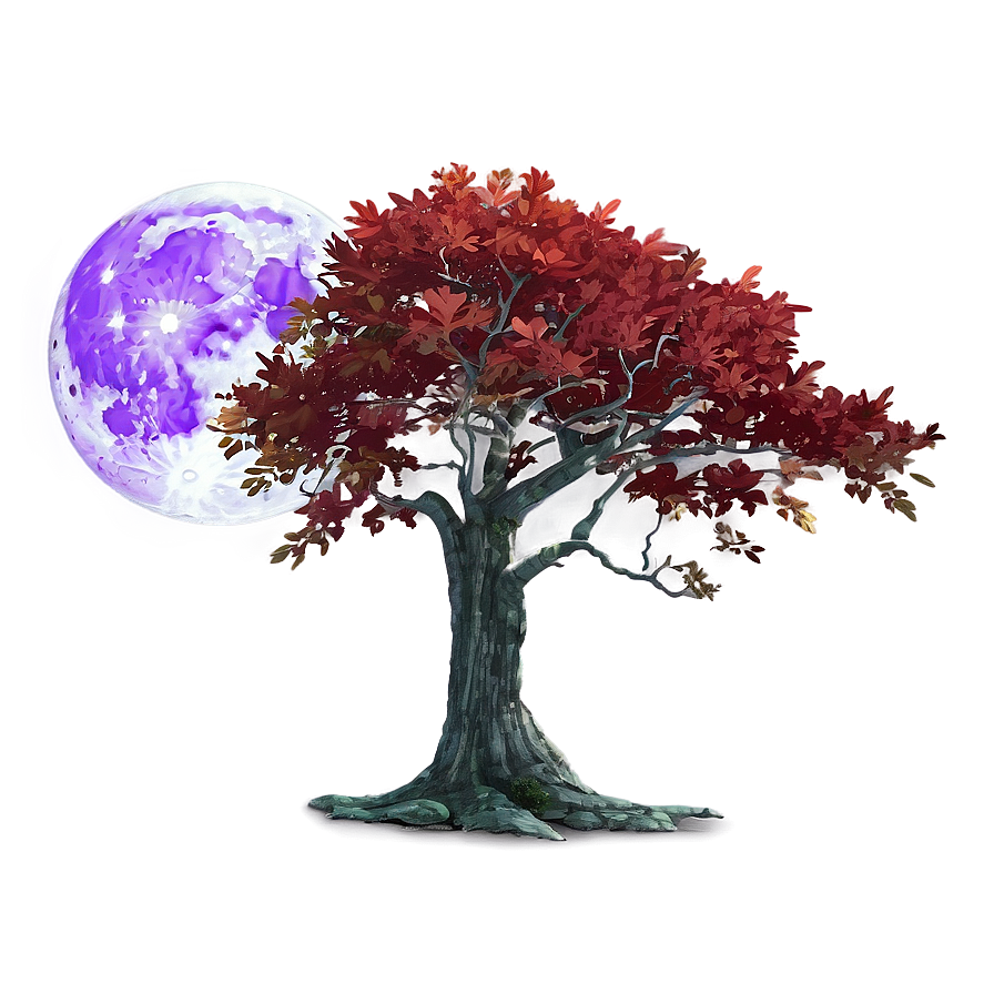 Red Tree With Full Moon Png 89 PNG Image