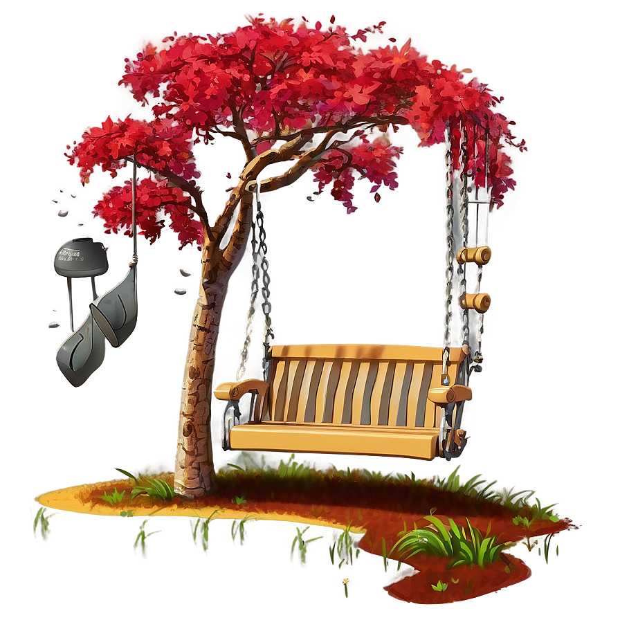 Red Tree With Swinging Swing Png Mje PNG Image