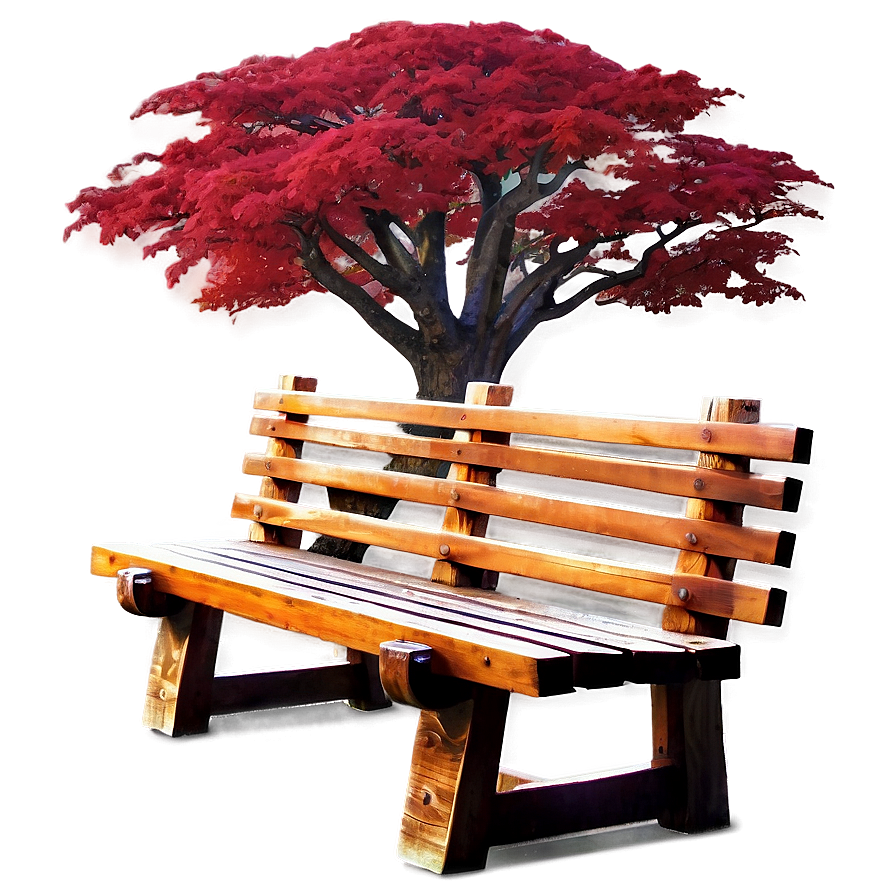 Red Tree With Wooden Bench Png Hpf PNG Image