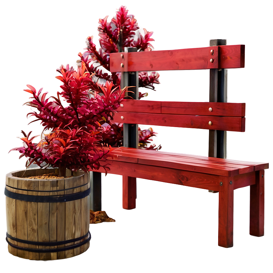 Red Tree With Wooden Bench Png Yne PNG Image