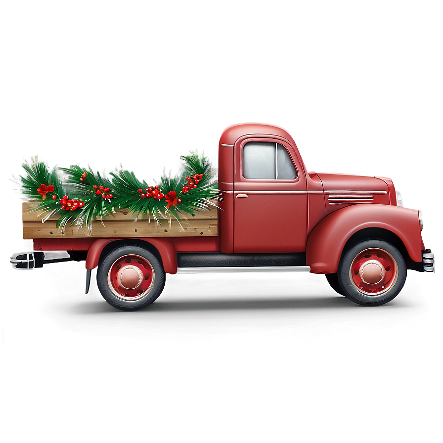 Red Truck With Wreath Png Eqp PNG Image