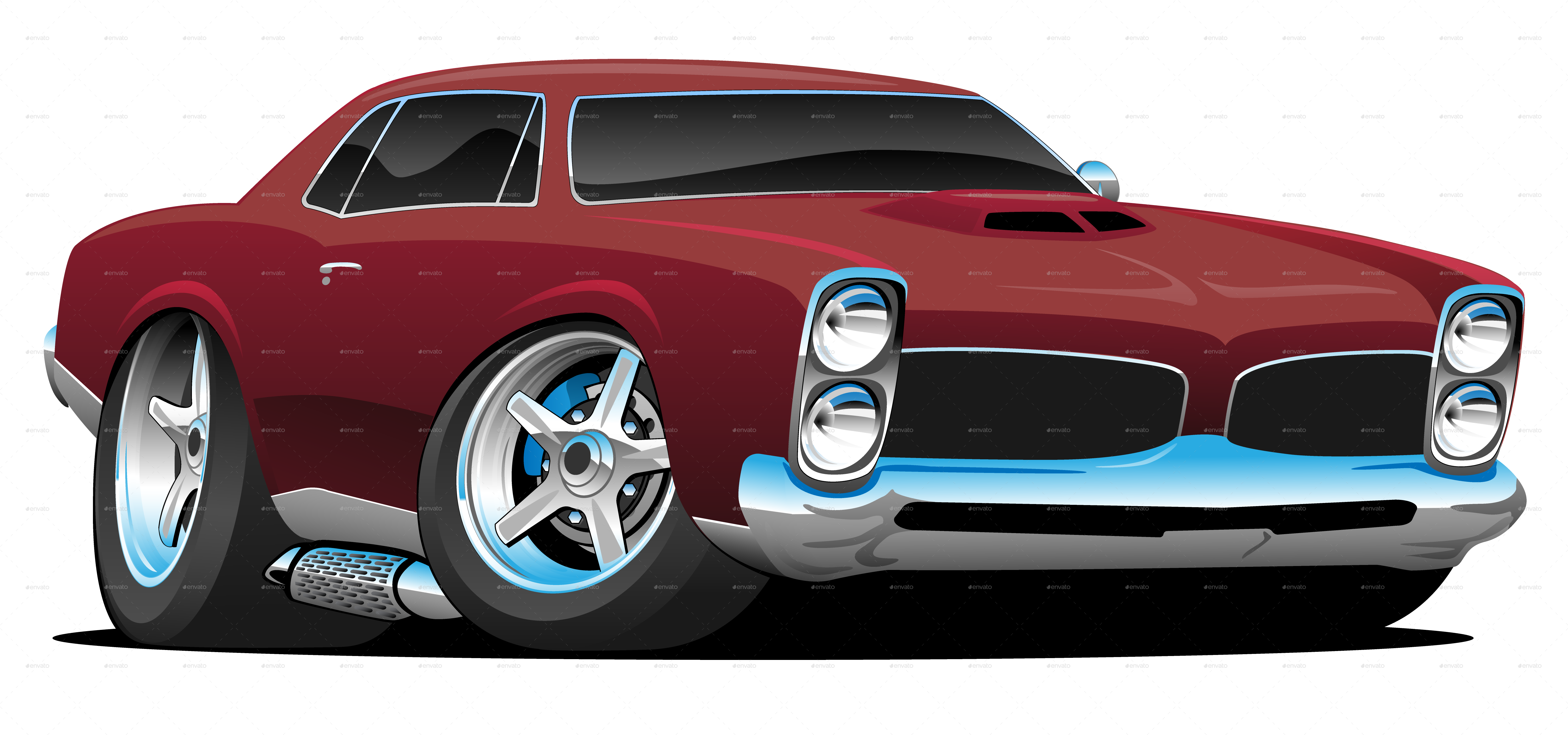 Red Vintage Muscle Car Illustration PNG Image