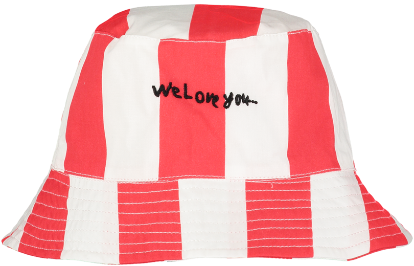 Red White Striped Bucket Hat With Message PNG Image