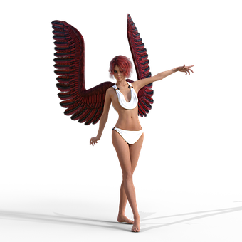 Red Winged Angel Woman PNG Image