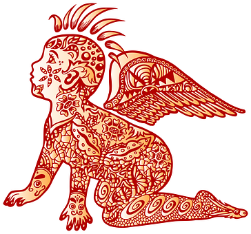 Red Winged Baby Creature Illustration PNG Image