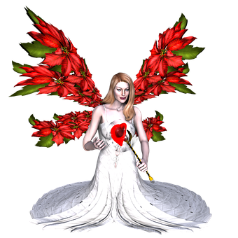 Red Winged Fairyin White Dress PNG Image