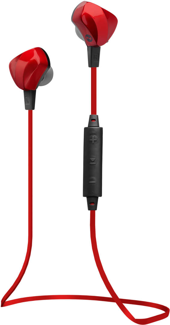 Red Wireless Earphoneswith Control Module PNG Image