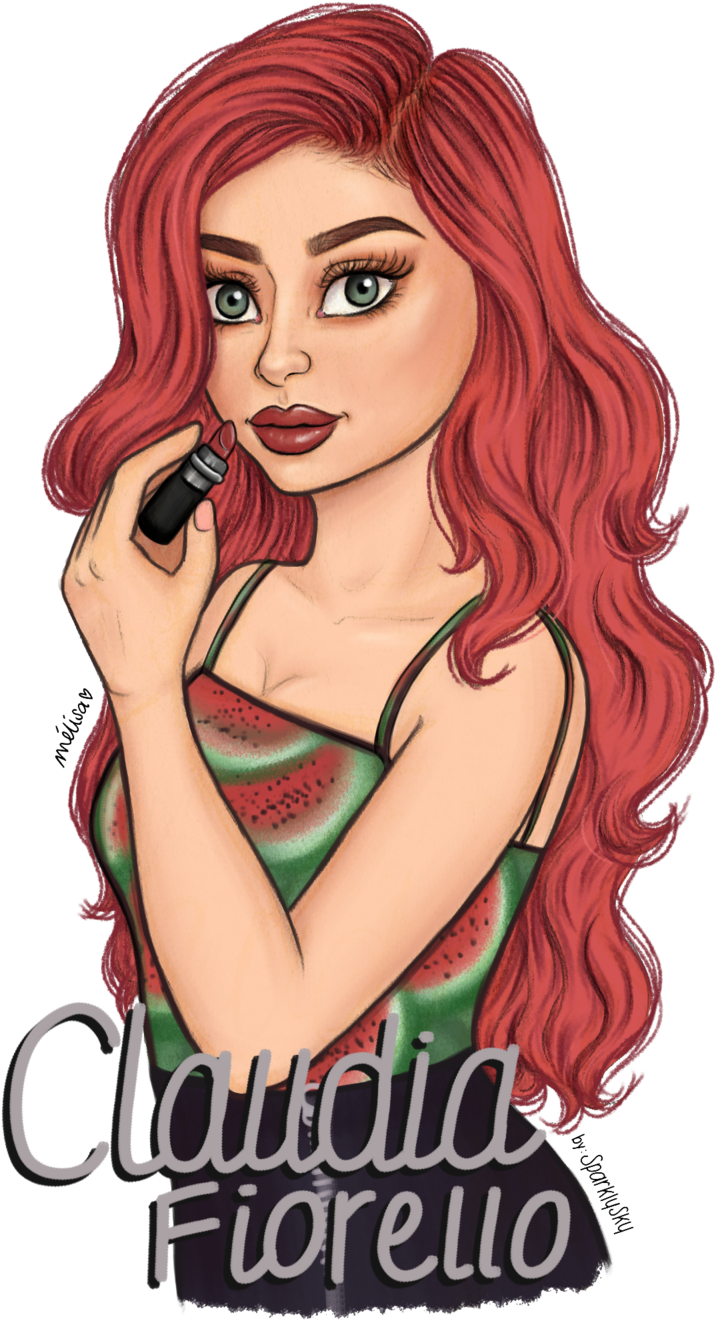 Redhead_ Applying_ Lipstick_ Illustration PNG Image