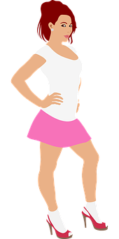 Redhead Girlin Pink Skirt Vector Illustration PNG Image