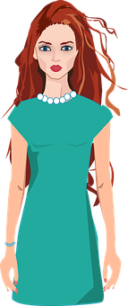 Redhead Womanin Teal Dress PNG Image