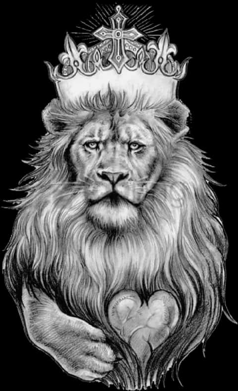 Regal_ Lion_with_ Crown_and_ Cross PNG Image