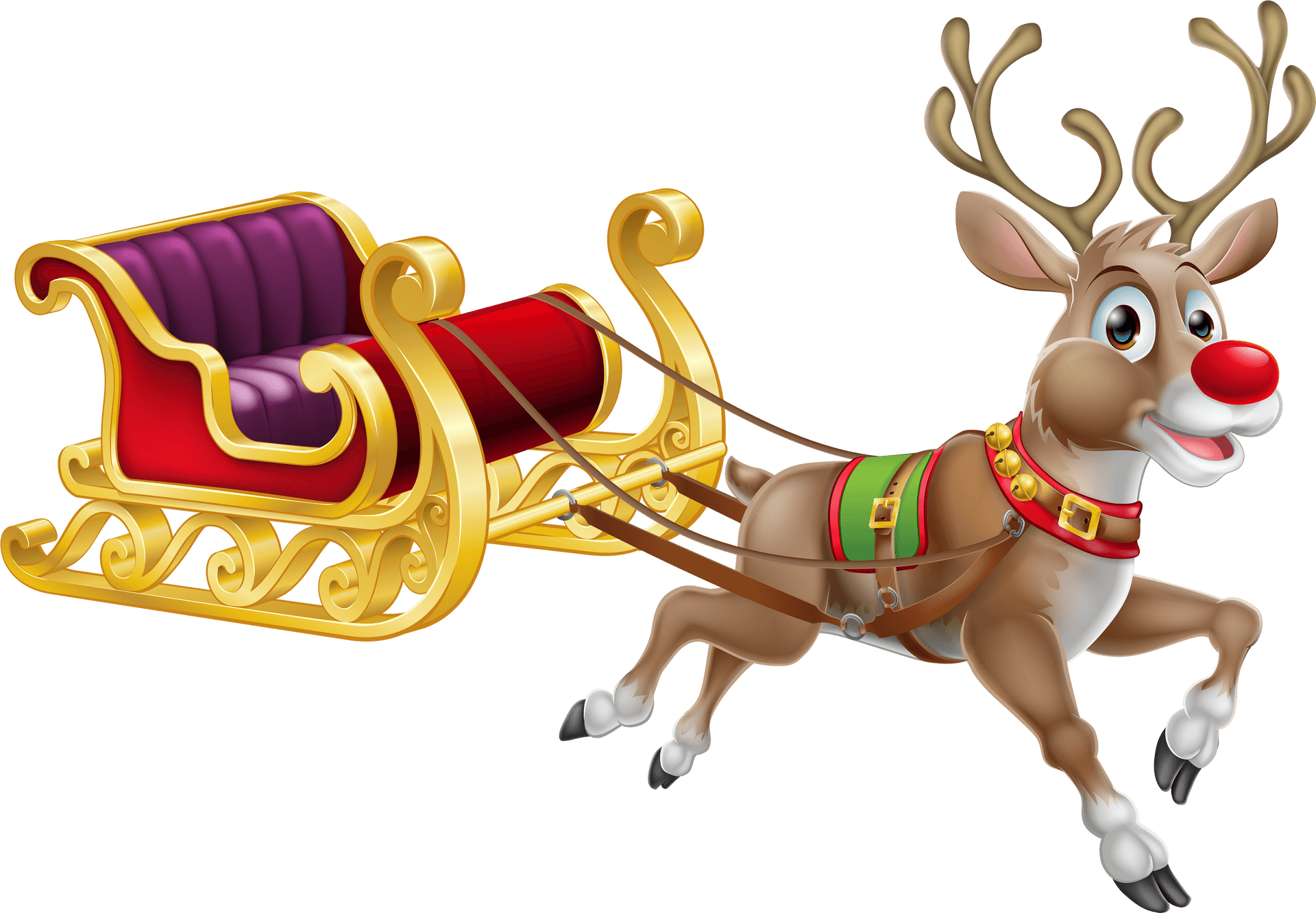 Reindeer Pulling Santa Sleigh PNG Image