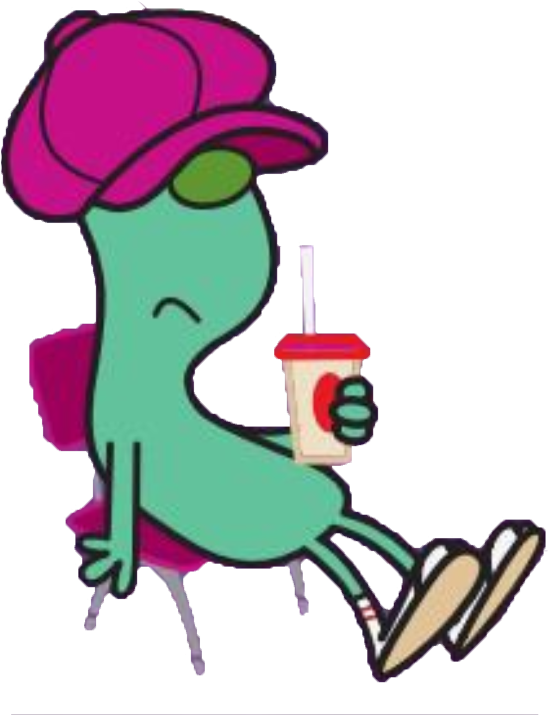 Relaxed Cartoon Character Sipping Drink PNG Image