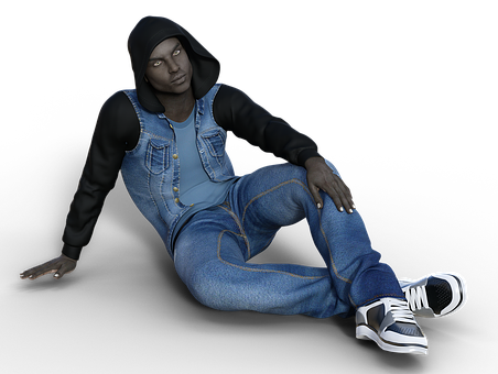 Relaxed Manin Hoodieand Denim Overalls PNG Image