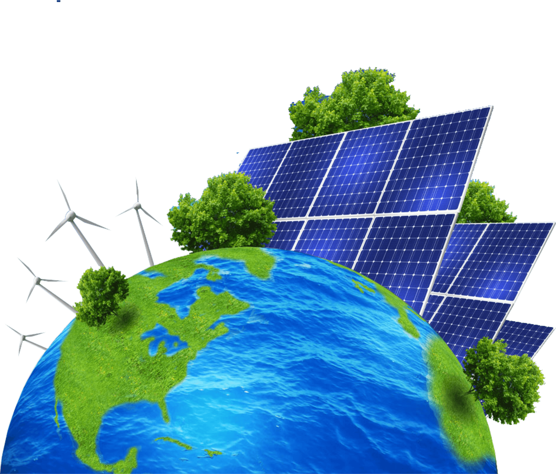 Renewable Energy Concept Earth Solar Panels Wind Turbines PNG Image