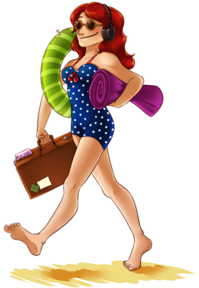 Retro Beach Bound Pinup PNG Image