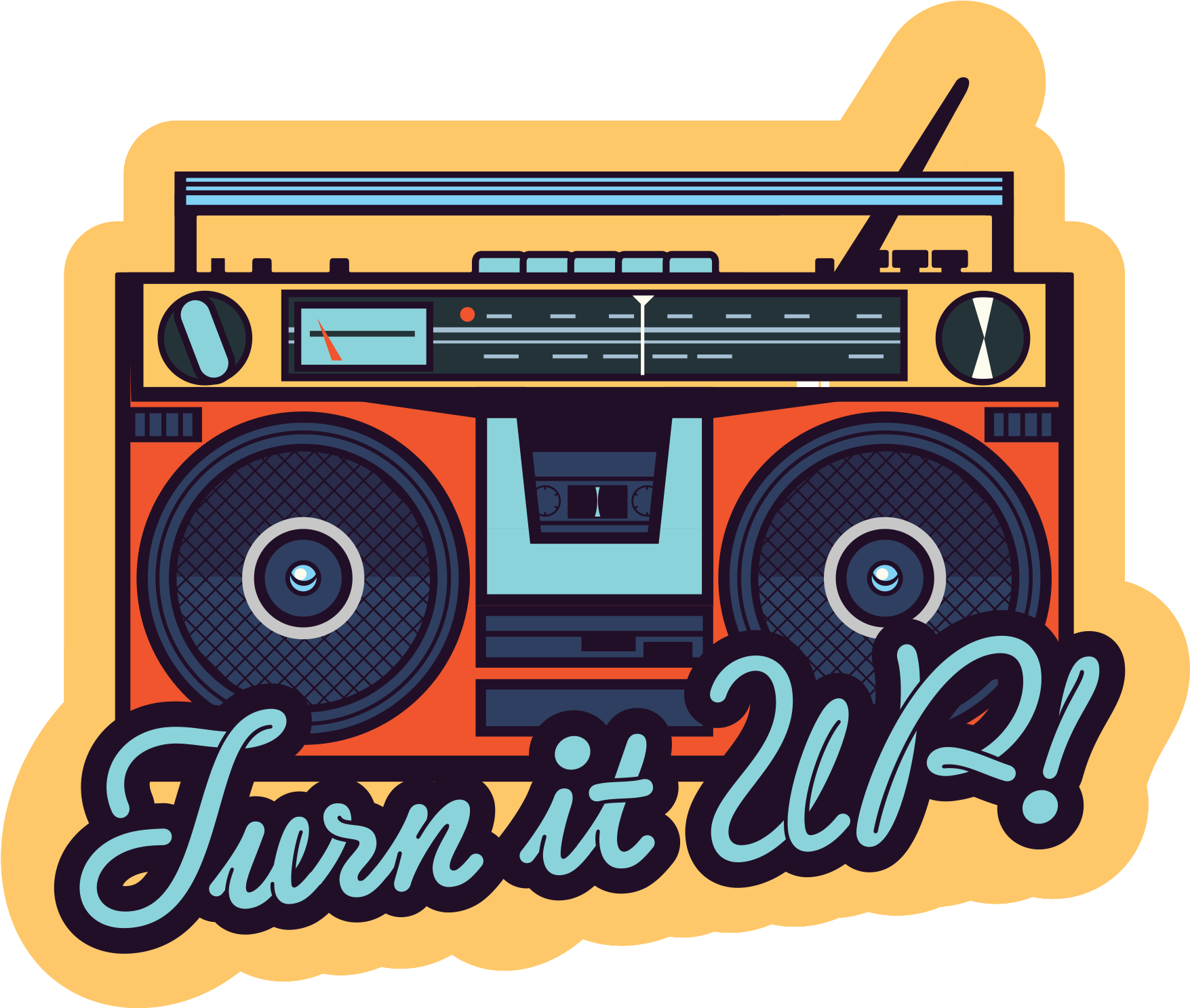 Retro Boombox Turn It Up Illustration PNG Image