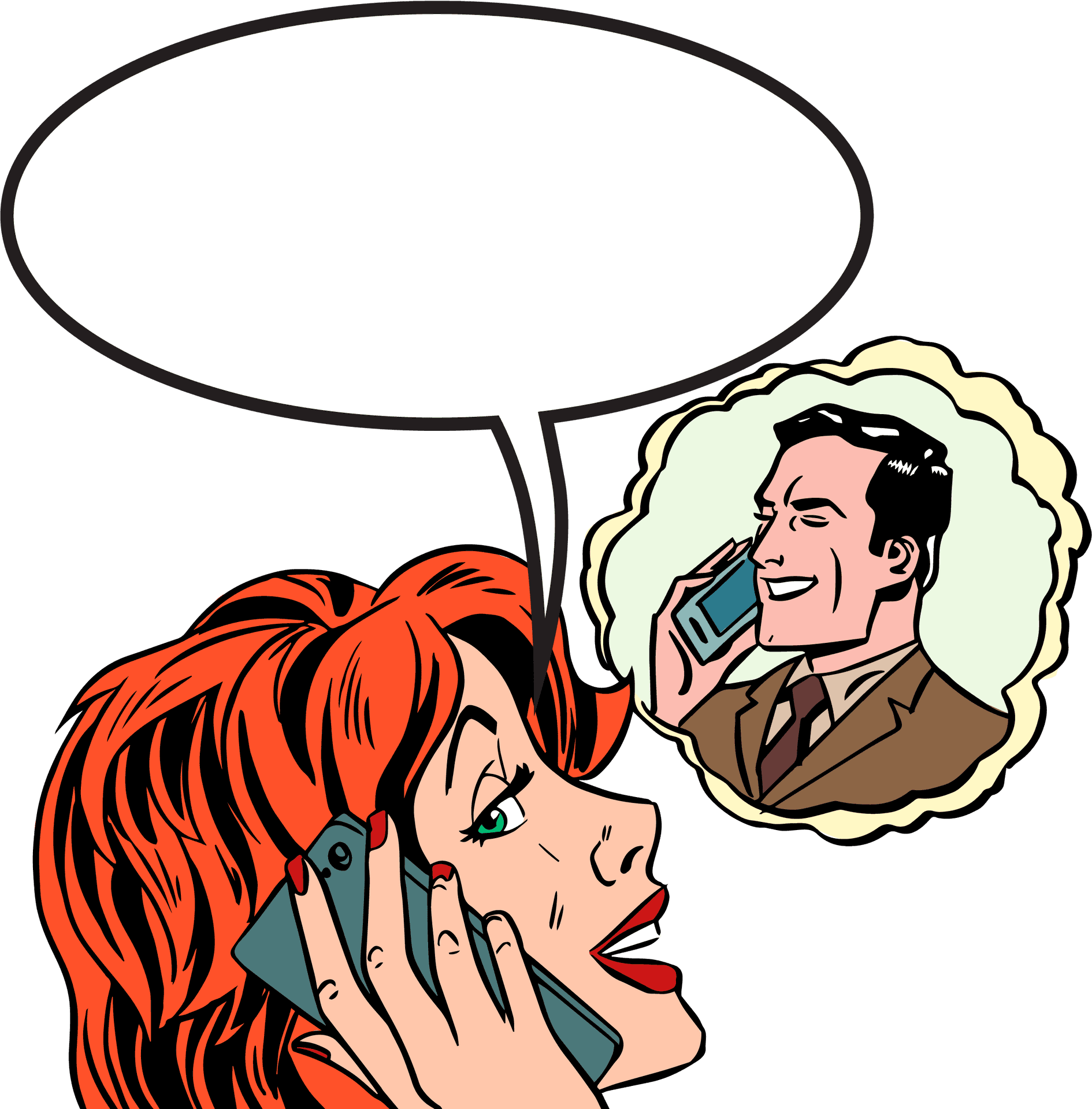 Retro Phone Call Comic Style PNG Image