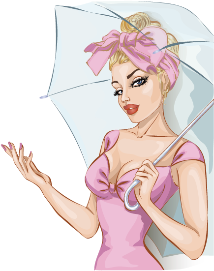 Retro Pinup Girl With Umbrella PNG Image