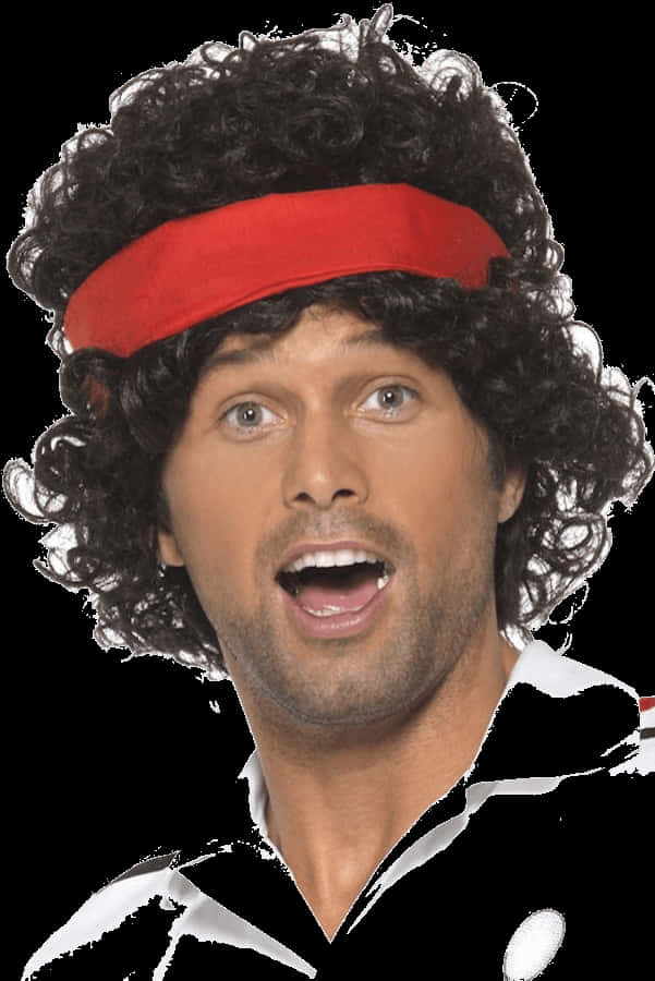 Retro Style Man Wearing Headbandand Wig PNG Image