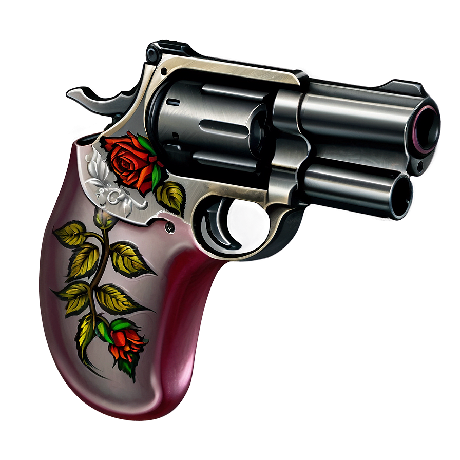 Revolver With Rose Motif Png Xnc50 PNG Image