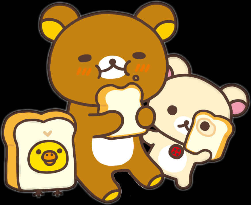 Rilakkumaand Korilakkuma Eating Bread PNG Image