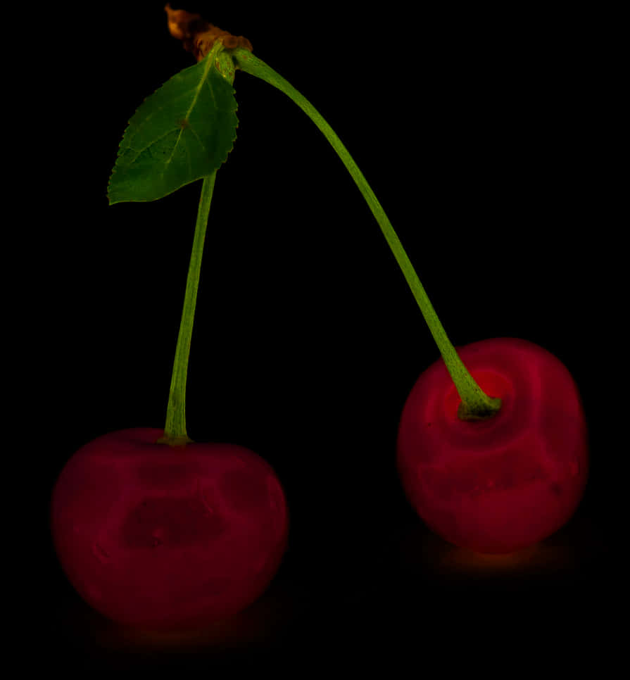 Ripe Cherrieswith Stemand Leaf PNG Image