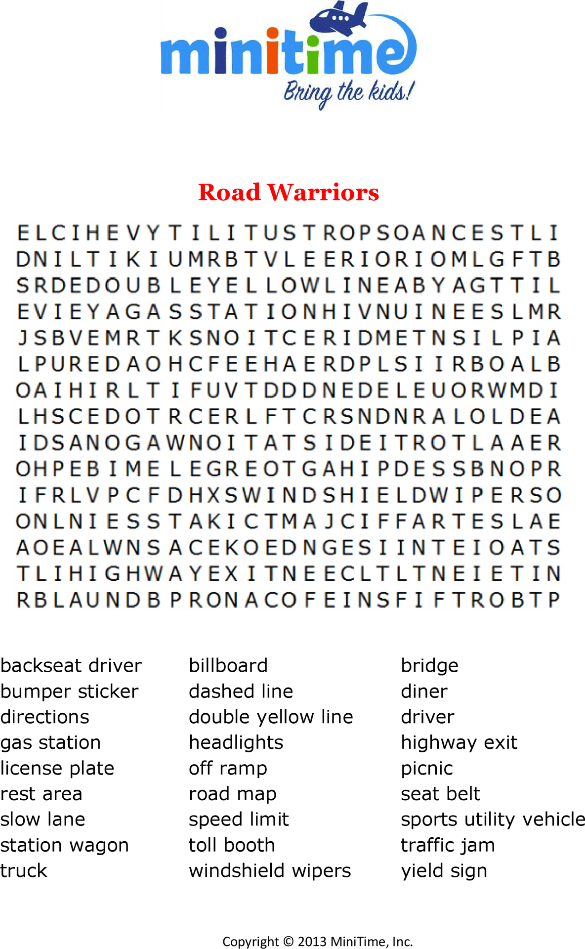 Road Trip Word Search Puzzle PNG Image