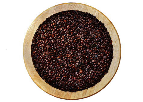 Roasted Coffee Beansin Wooden Bowl PNG Image