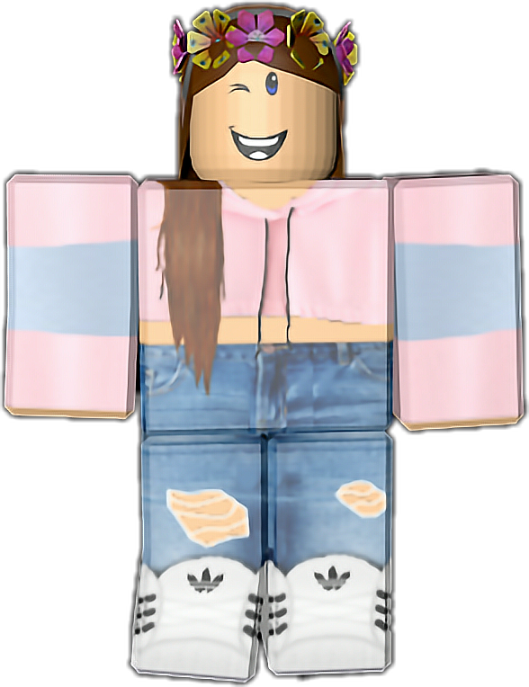 Roblox Character Pink Hoodie Floral Crown PNG Image