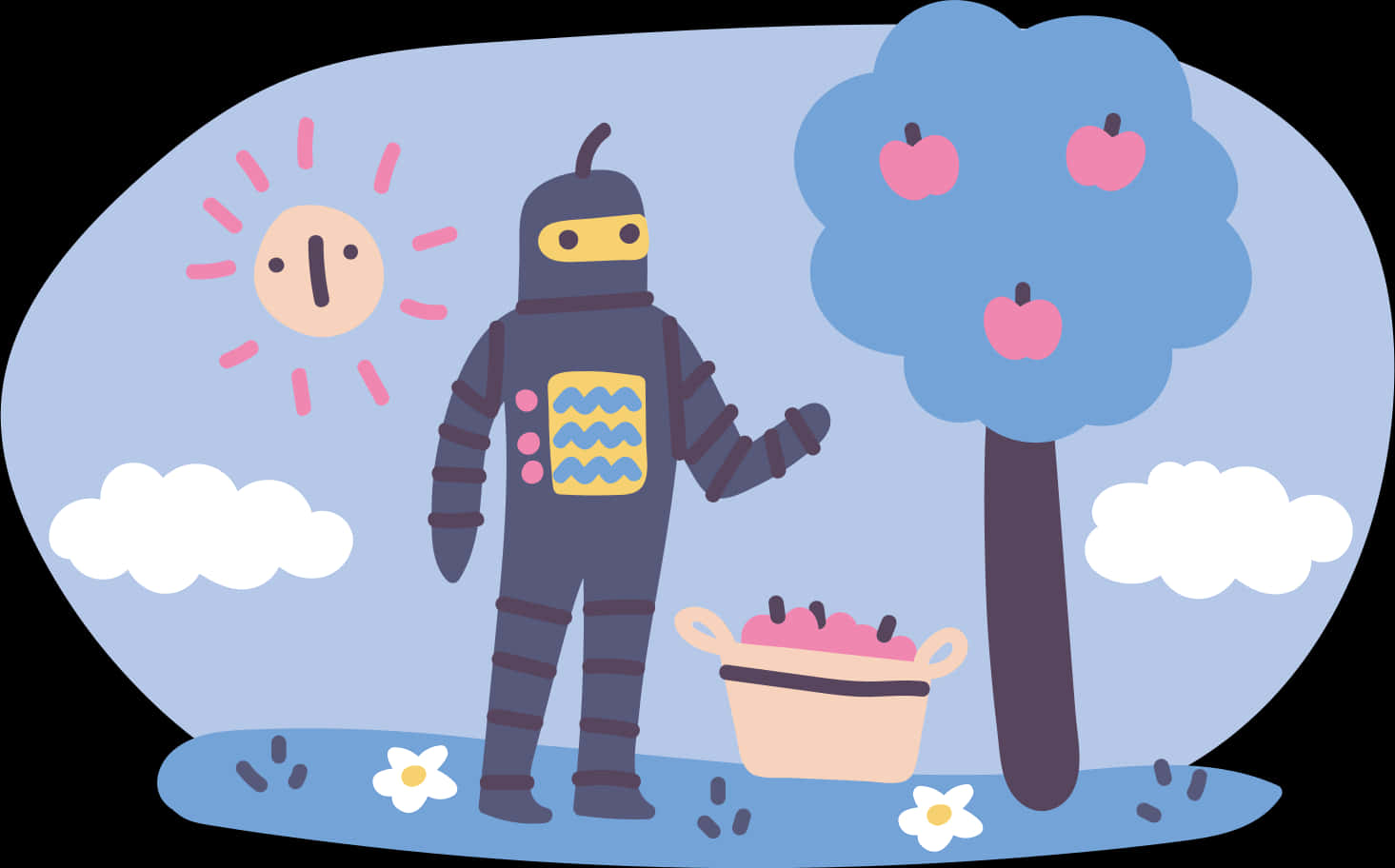 Robot Picking Apples Illustration PNG Image