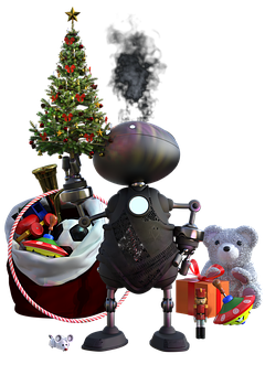 Robot Santa Christmas Scene PNG Image