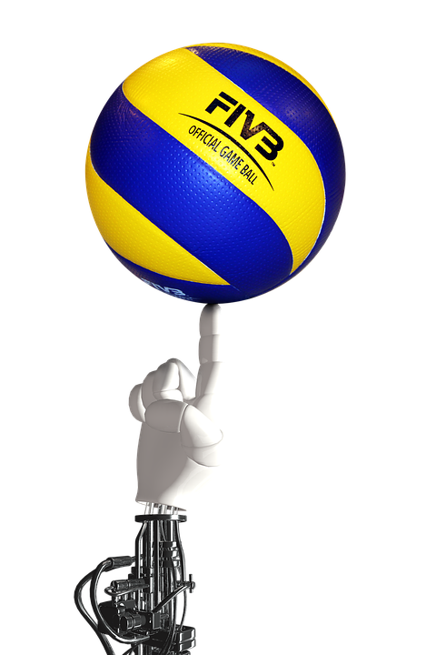 Robot Volleyball Interaction PNG Image