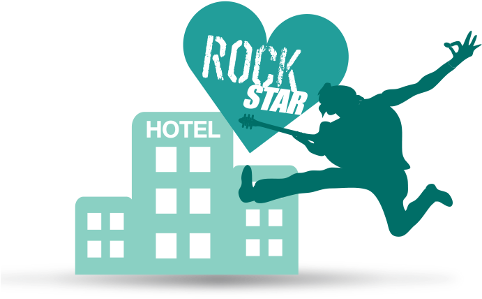 Rockstar Leaping Over Hotel Illustration PNG Image