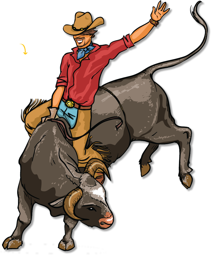 Rodeo Cowboy Riding Bull PNG Image