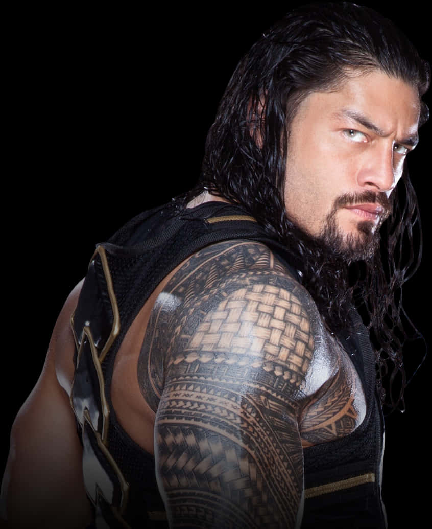 Roman Reigns Intense Stare Portrait PNG Image