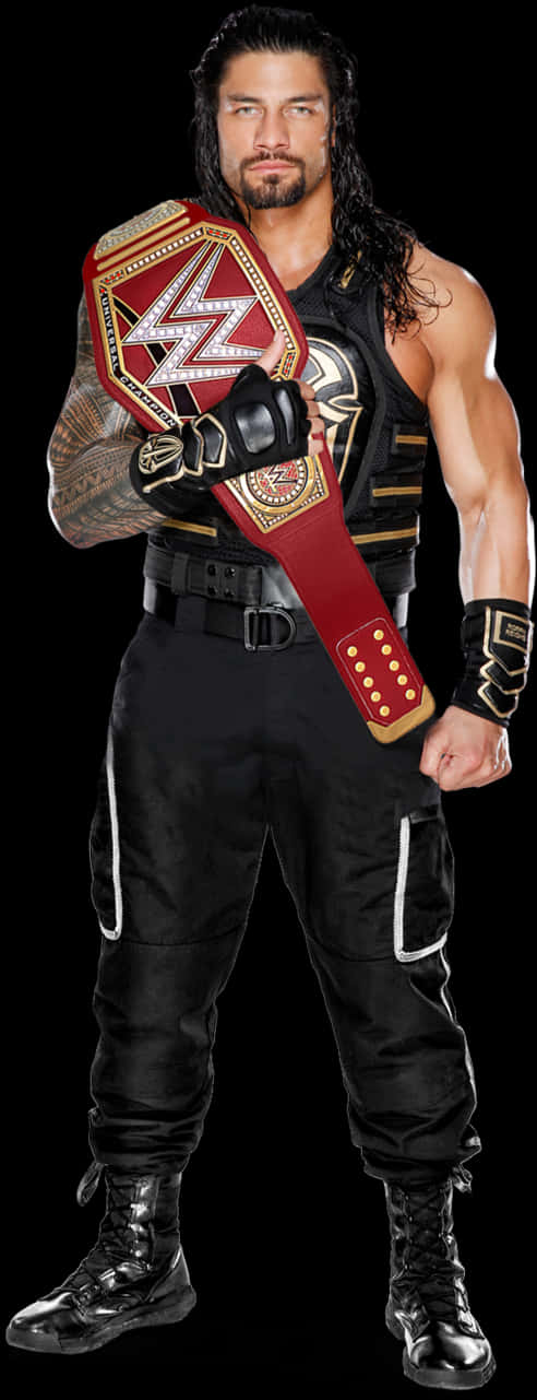 Roman Reigns W W E Champion Pose PNG Image