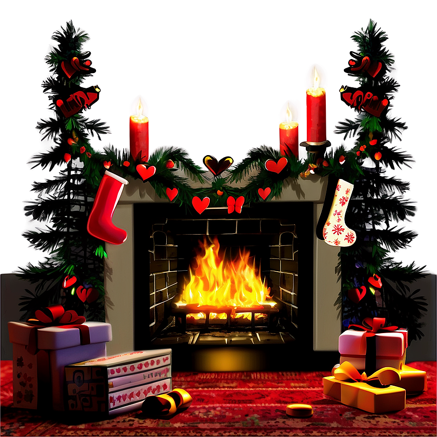 Romantic Christmas Fireplace Scene Png Pbm58 PNG Image