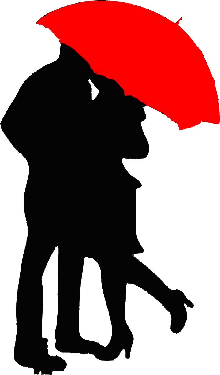 Romantic Couple Silhouette Under Umbrella.png PNG Image