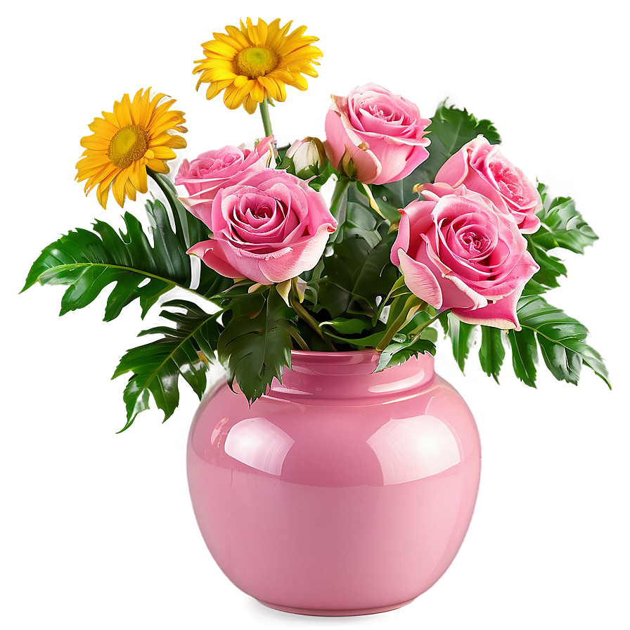 Romantic Flowers In Vase Png Bby PNG Image