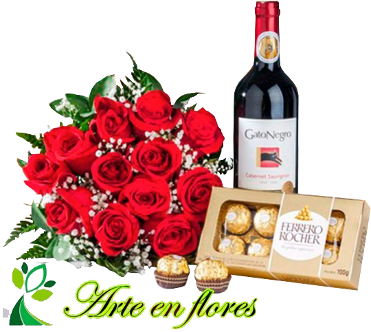 Romantic Gift Set Roses Wine Chocolates PNG Image