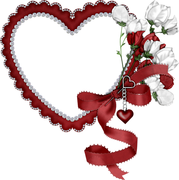 Romantic Heart Framewith Flowersand Ribbon PNG Image