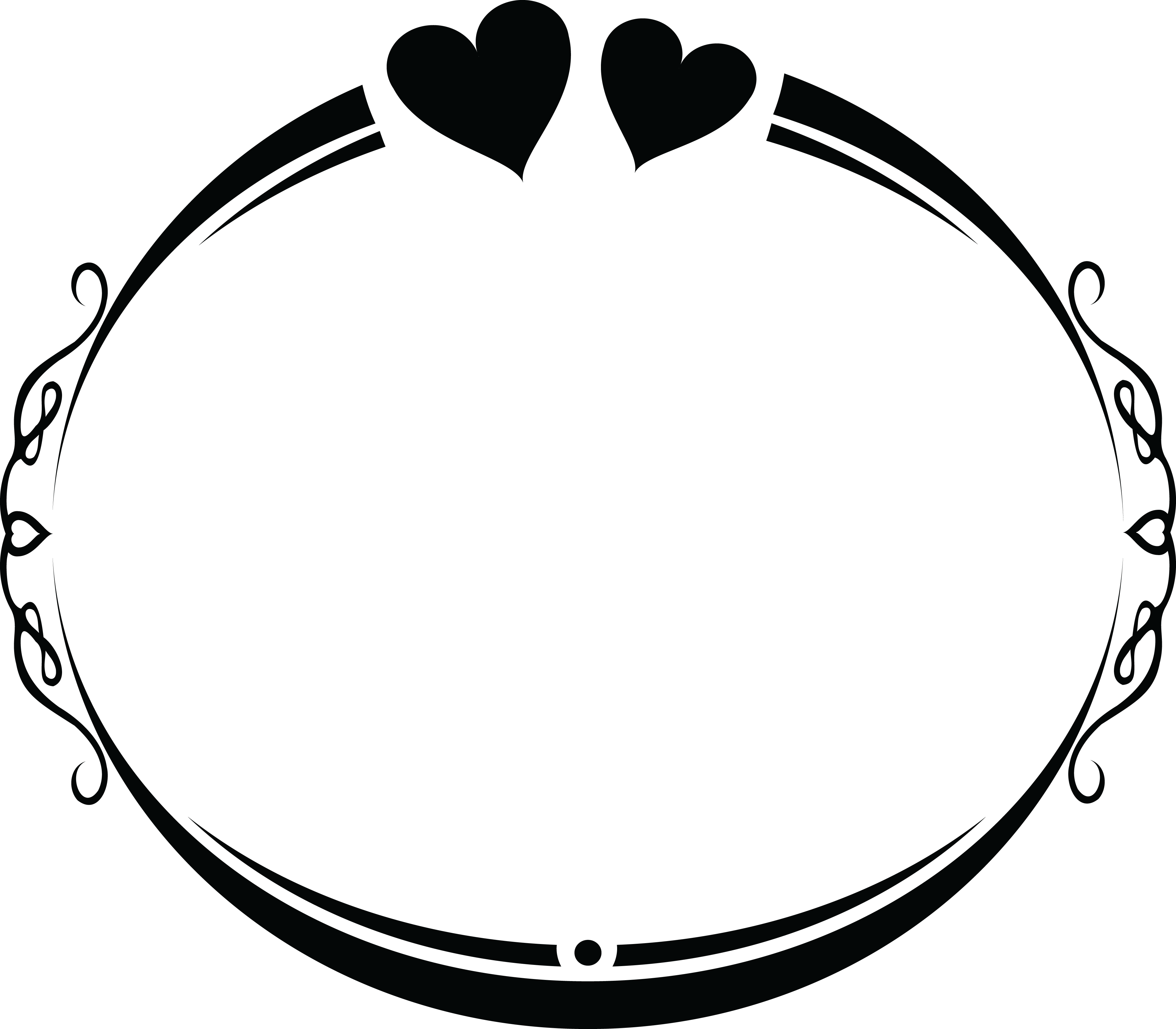 Romantic Hearts Frame Blackand White PNG Image